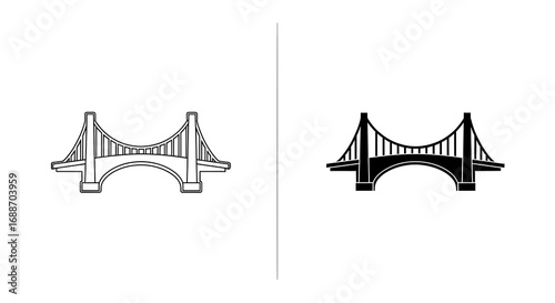 Illustration of a bridge in two styles: outline and solid fill.