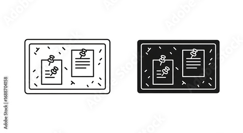Illustration of a bulletin board with pinned notes in two styles.