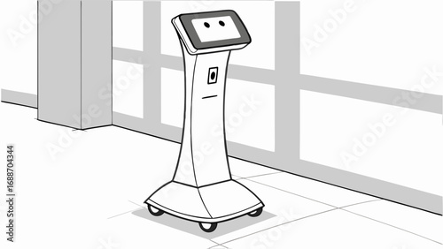 A robotic assistant standing in a modern interior sleek design technology concept illustration.