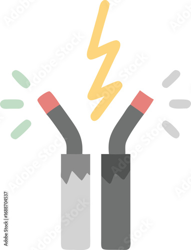 Illustration of two frayed electrical wires sparking with a yellow lightning bolt above