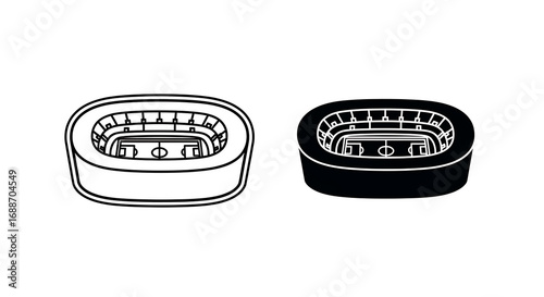 Two stadium icons, one in outline and one in solid black.