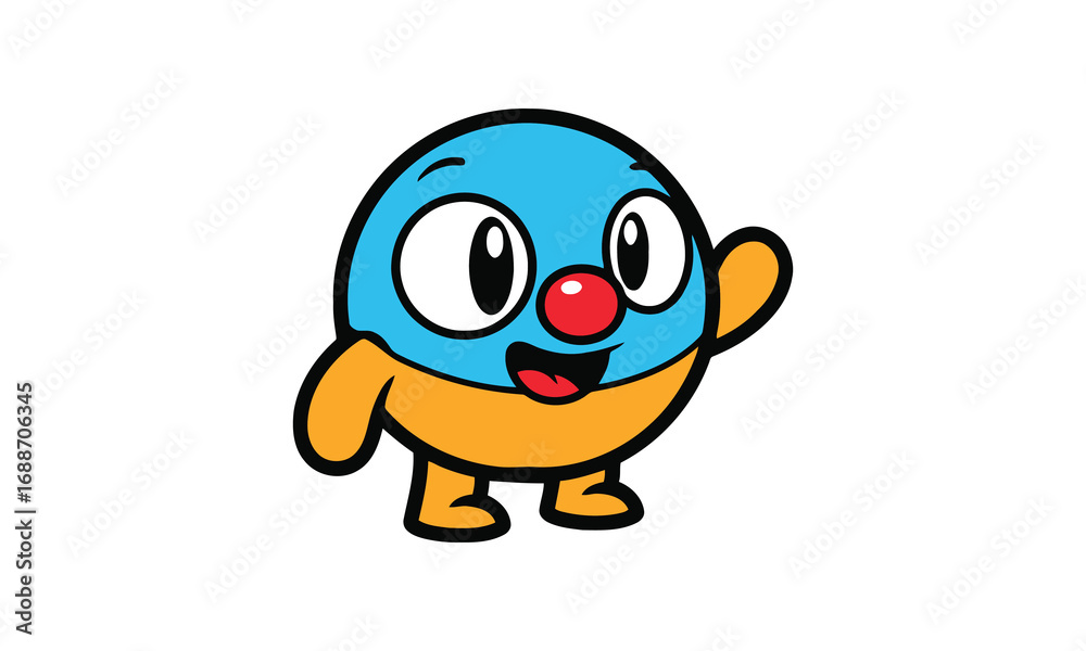 Obraz premium Cute cartoon character waving hello friendly blob mascot white background