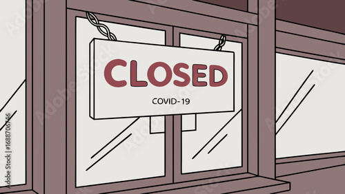 Closed Sign in Window Pandemic Business Illustration Vector Graphic.