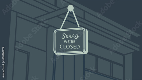 Closed sign on building business closed shop closed store sign illustration.