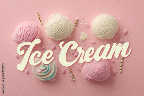 Vintage Ice Cream Poster Design Featuring Bold Calligraphy and Retro Aesthetic for Brand Promotion