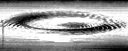 Hypnotic op art design featuring black and white line pattern