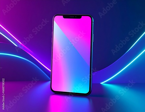 Futuristic smartphone mockup in vibrant neon lights