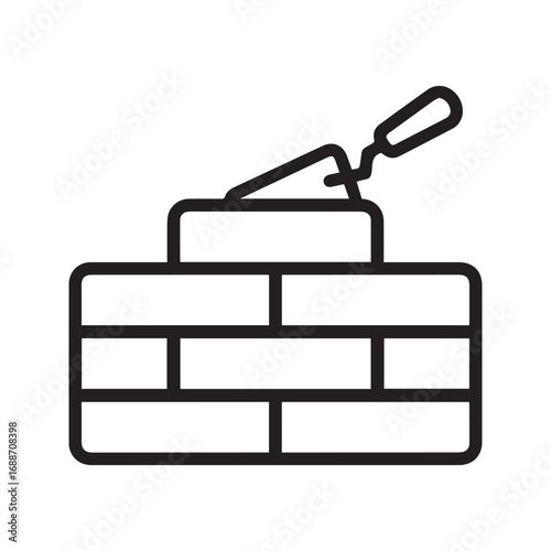 Bricklaying line icon. Construction symbol with trowel on a brick wall. Vector illustration for building, masonry work, and home improvement.

