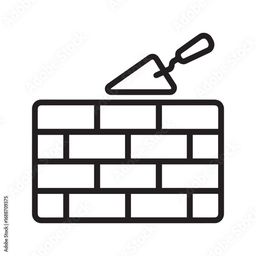 Bricklaying line icon. Construction symbol with trowel on a brick wall. Vector illustration for building, masonry work, and home improvement.
