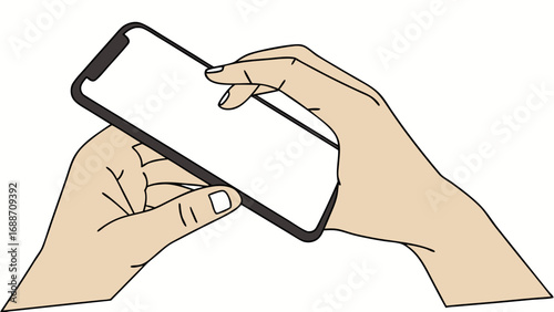 Hands Holding Smartphone Mobile Device Usage Blank Screen Illustration.