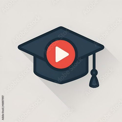 Digital Education Concept – Graduation Cap with Video Play Icon
