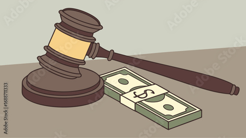 Judges gavel and stack of money legal concept illustration financial justice law and finance business concept vector illustration.