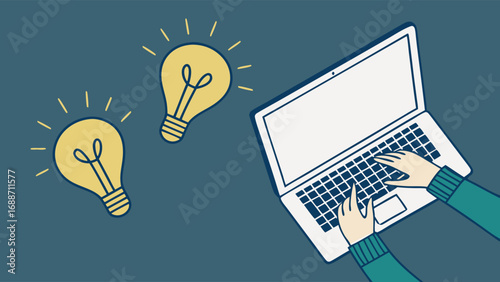 Laptop Computer with Ideas Brainstorming Innovation Technology Concept Illustration.