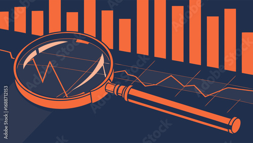 Magnifying Glass Analyzing Data Charts Business Growth Financial Analysis Market Research Illustration.