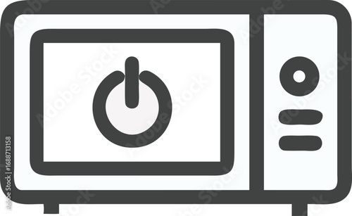 Vector art of microwave oven icon with power button symbol on screen