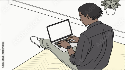 Person working on laptop modern minimalist illustration freelance remote work home office.