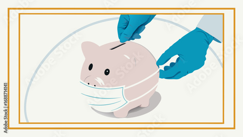 Piggy Bank with Face Mask Financial Security Concept Illustration.