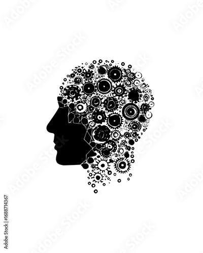 Vector art of creative brain made of gears and cogs, symbolizing problem-solving, innovation, intelligence, and strategic thinking in business and technology