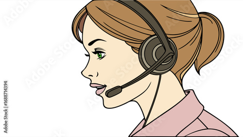 Profile of a Woman Wearing a Headset Customer Service Support Communication Illustration.