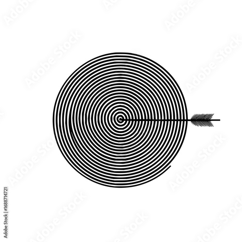 Vector art of abstract concentric circles with an arrow target, representing focus, precision, success, and long-term business planning for marketing and strategy visuals