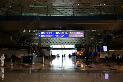 Photography Interior decoration building of Hongkong international airport with chinese peop