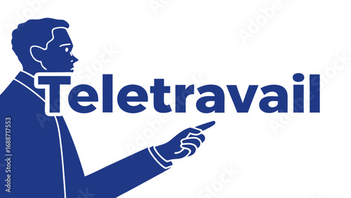 Telework Remote Work Work From Home Business Illustration Professional Office Employee Man Figure Silhouette Pointing Direction Indication Graphic Design Vector Flat Design Minimalist Icon Symbol Mod.