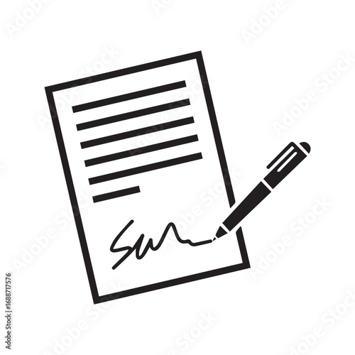 Signature icon. Pen signing a document or contract. Vector symbol for business agreement, legal form, and official papers.
