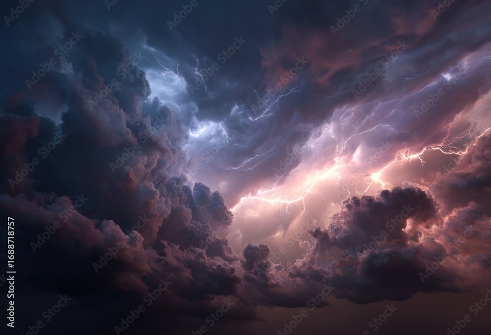 Obraz premium Dramatic storm clouds filled with intense lightning (1)