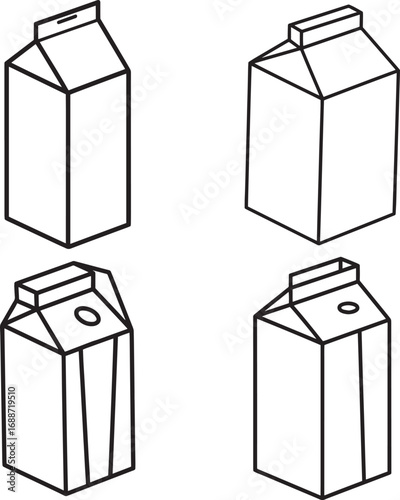 Set of Milk carton outline vector illustration, line art