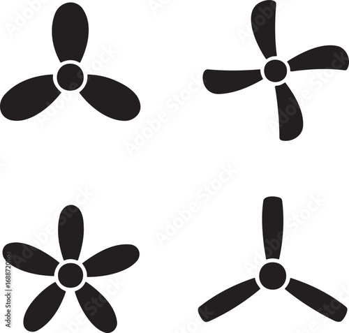 Set of Black Fan and Propeller Silhouettes on White Background – Vector Icons Collection 
