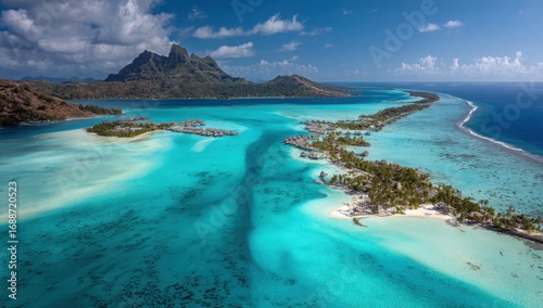 Tropical lagoon, overwater bungalows, stunning vista