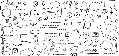 Hand-Drawn Doodle Icons with Fun Elements, Creative Design, Black and White, Playful, Artistic, Minimalist, Whimsical, Expressive, Illustrated, Charming, Unique, Simple, Bold, Quirky, Delightful, Plan