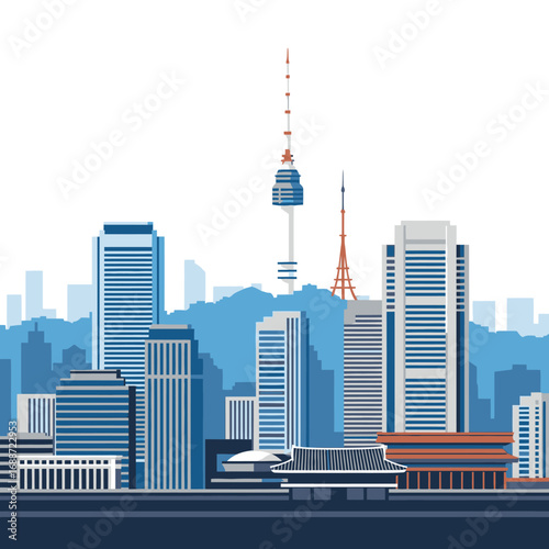 Urban Architecture, Cityscape Design, Flat Vector Art, Minimalist Style, Isolated Background