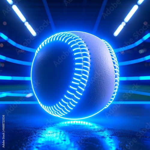 Glowing baseball in neon blue