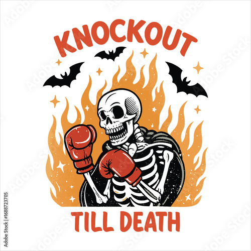 Knockout Till Death Skeleton Boxing Halloween