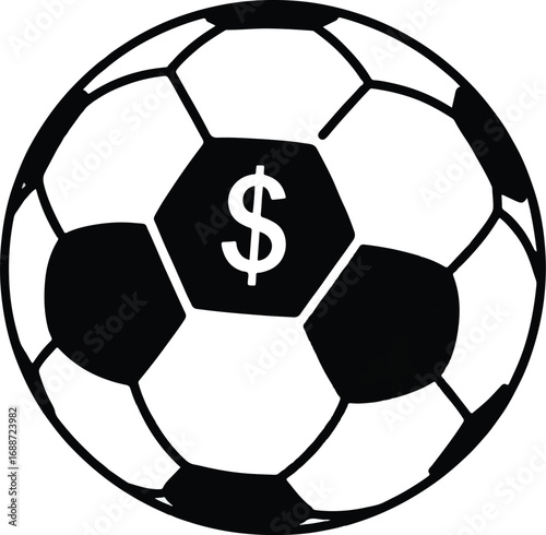 Conceptual vector art of a soccer ball with a dollar sign, symbolizing the money, betting, and big business in modern professional sports