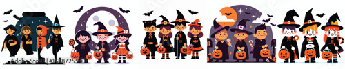 Halloween Kids Trick or Treat Costume Vector Illustration Set