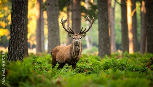 Majestic stag in a sunlit forest