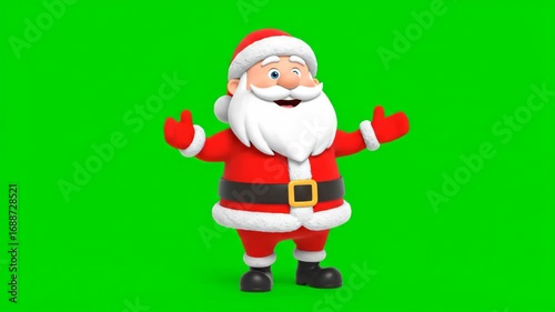 Cartoon Santa Claus Standing and Spreading His Arms, Animated on a Green Screen Background