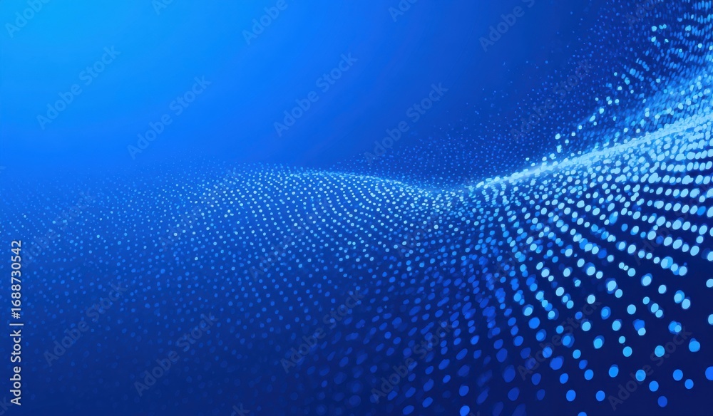 Abstract digital wave.  Deep blue background with a flowing, dotted wave pattern.  Light blue dots form the wave, with darker blue in the background