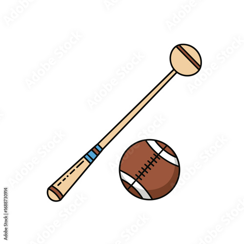 An illustrated depiction of a hurling stick and a sliotar a traditional irish outdoor sport