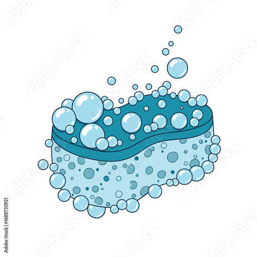 A freshly scrubbed sponge bubbling with cleanliness and readiness for household chores
