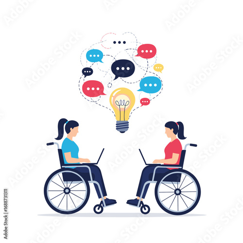 Innovative collaboration between diverse individuals using technology for shared ideas and communication