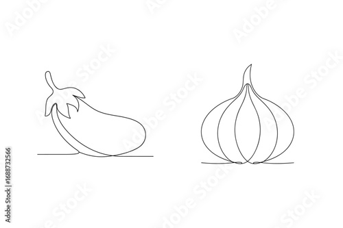 Eggplant and garlic continuous line drawing vegetable