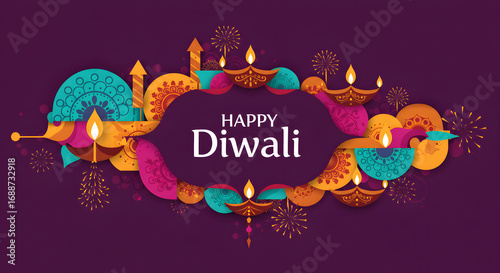 Colorful happy diwali background with a festive frame for a festival of light celebration