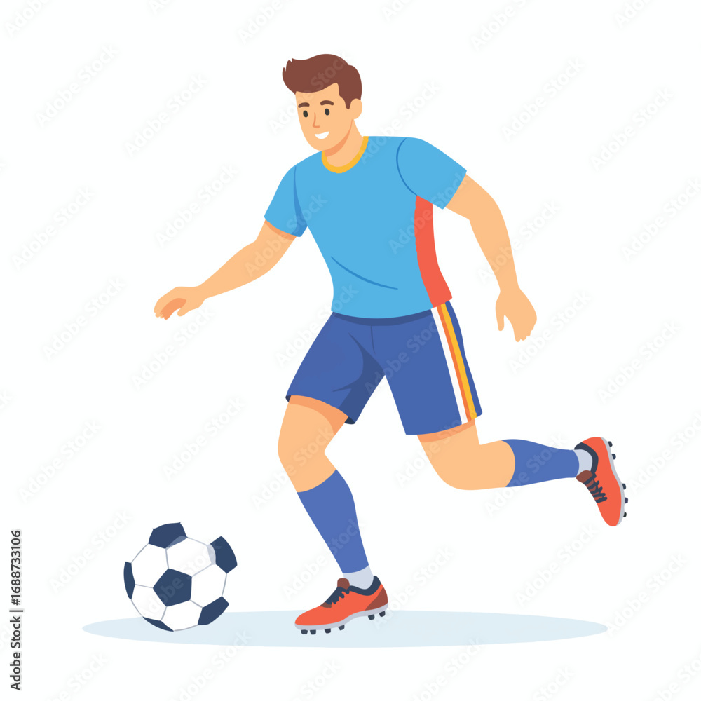 Obraz premium Smiling soccer player in action, dribbling a ball.