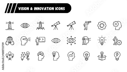 Vision and Innovation Icons Set Line Art Style