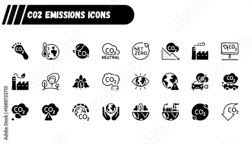 Collection of Carbon Dioxide Emission Icons for Sustainability