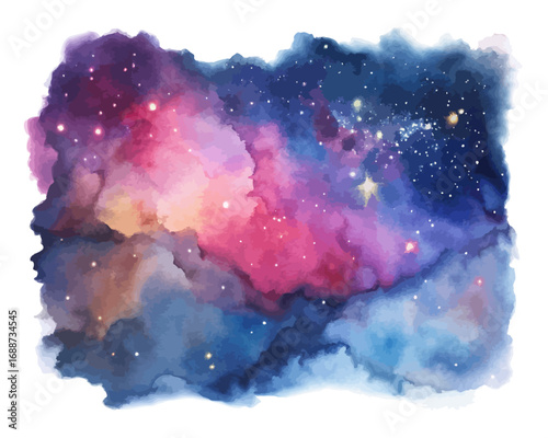 Galaxy Night Sky Watercolor Background with Stars and Nebula