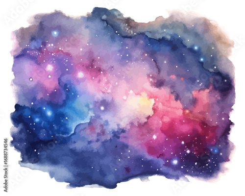 Galaxy Night Sky Watercolor Background with Stars and Nebula